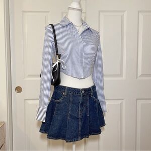 Pinstriped button up cropped long sleeve